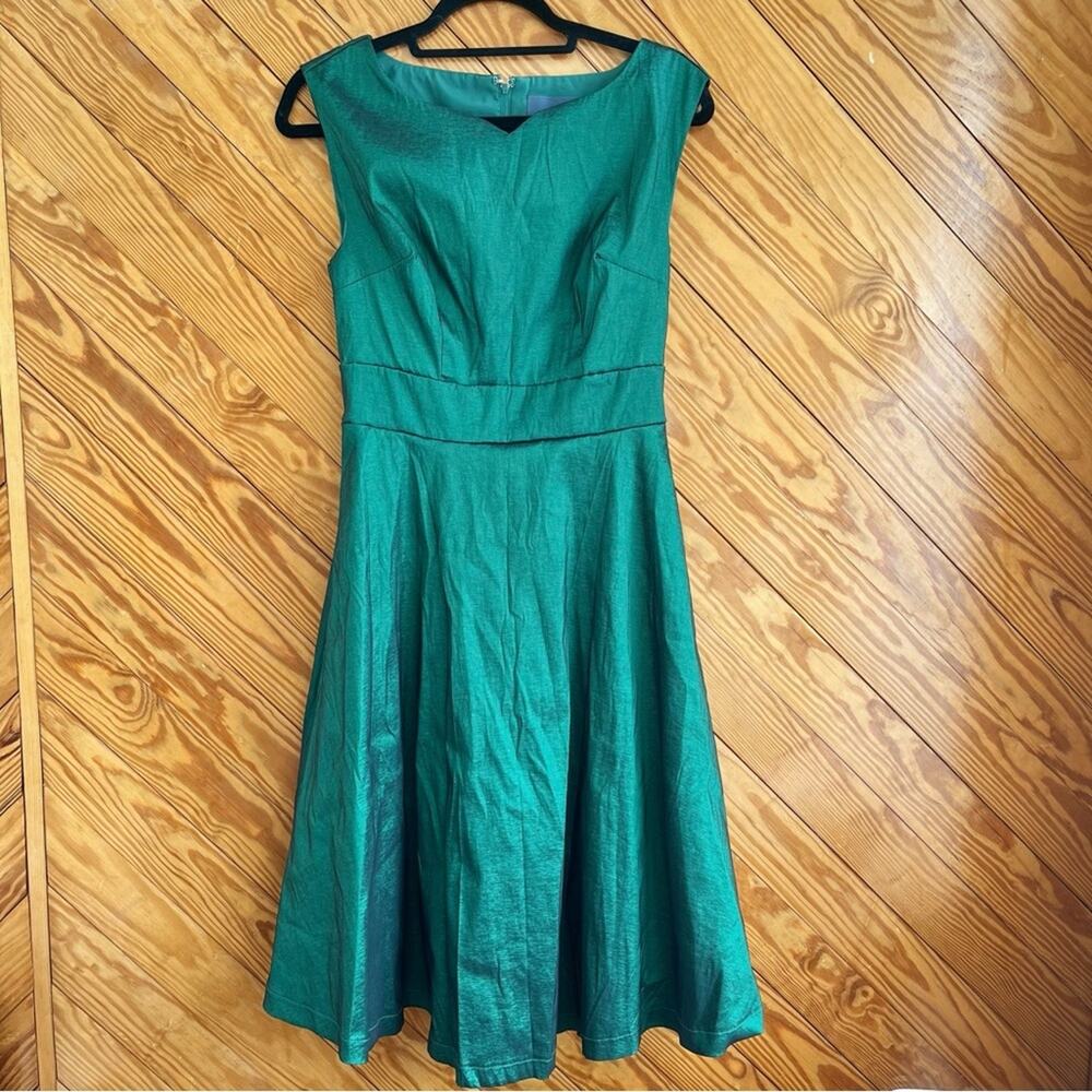 ModCloth Fantastic Satin Fit & Flare Dress in Emerald Green - Picture 2 of 7